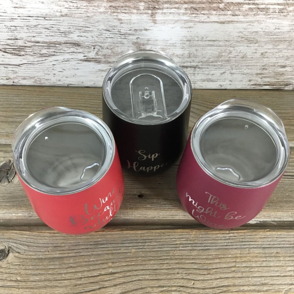 Set of 3 Stemless Wine Tumblers with Lids, Funny Wine Sayings, Laser Engraved - Picture 6 of 8